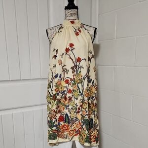 Emery Rose Cream Satin Floral Halter Dress Size Large